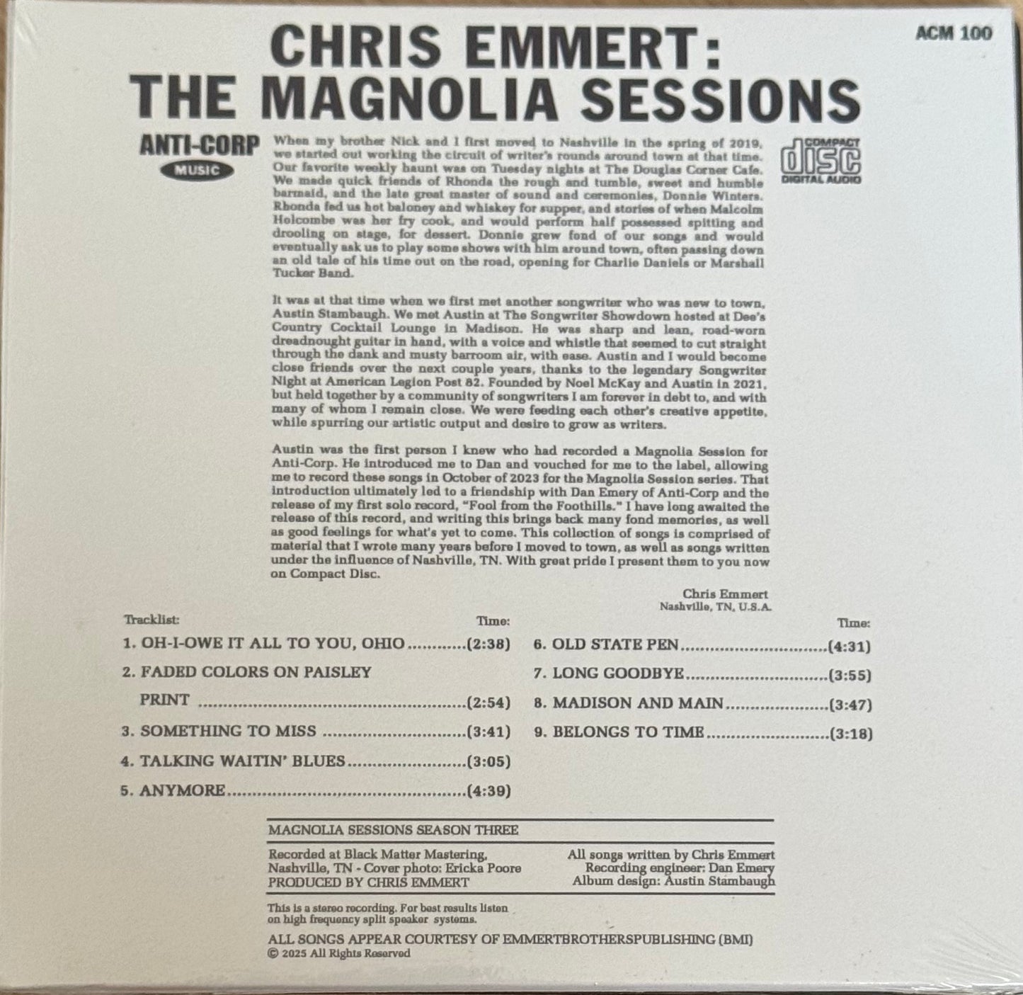 Chris Emmert - Magnolia Session CD